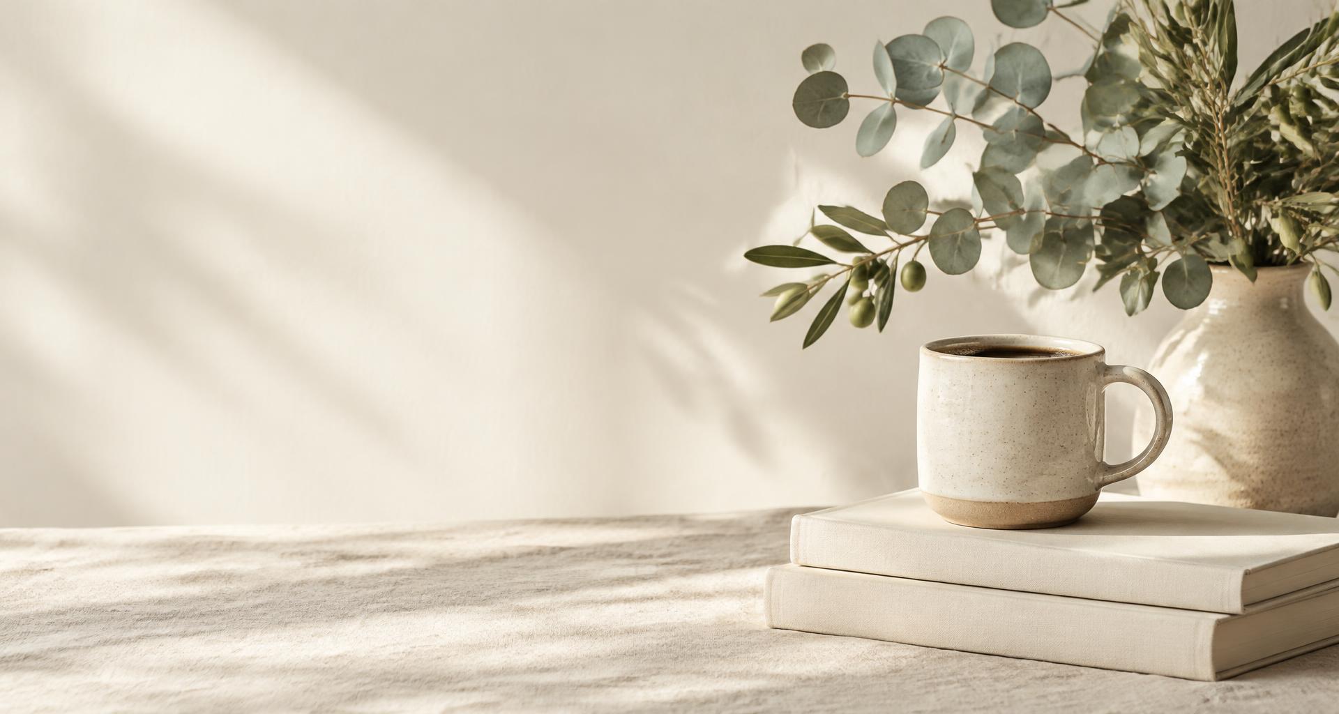 Everyday moments: coffee, flowers and pages waiting to be filled